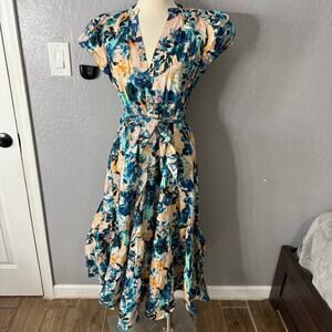 Ulla Johnson Ottilie Floral Cotton Midi-Dress, Delphinium, 6